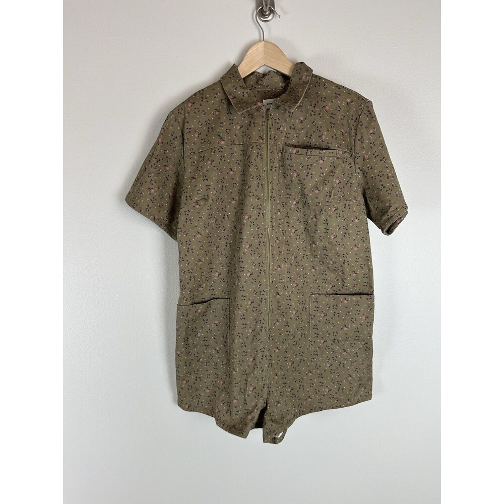 Aureum Size L Romper Utility Floral Shirt Zip Preppy Short Sleeve